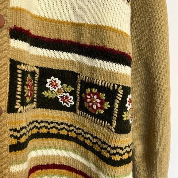 Vintage 70s Fair Isle Button-Up Cardigan – Boho Cottagecore Acrylic Sweater - Picture 4 of 7